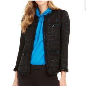 NEW ANNE KLEIN BLACK BLUE TWEED CAREER  JACKET BLAZER SIZE 8